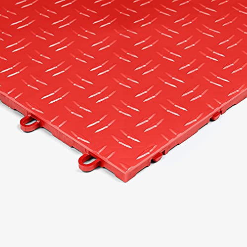 Incstores 1/2 Inch Thick Grid-Loc Interlocking Garage Floor Tiles | Plastic Flooring For A Stronger And Safer Garage, Workshop, Shed, Or Trailer | Diamond-Top, Victory Red, 12 Pack #TOP3
