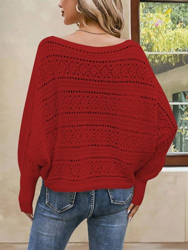 Image of Cakulo Womens Off Shoulder Sweater Top Fall Outfits Fashion 2025 Oversized Knit Batwing Long Sleeve Crochet Pullover Sweaters