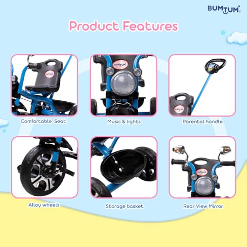 Image of BUMTUM Legendary Baby Tricycle Pedal Bike Rider Stylish | Tricycle for Kids (3-5 Years) Ride-Ons & Wagons Non Battery Operated Ride On Bike with Storage Basket - Blue