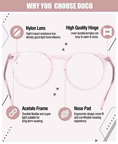 Image of DUCO Retro Round Blue Light Glasses For Men Women Blue Ray Blocking Glasses Computer Gaming Glasses Nylon Lens Acetate Frame Pink 8301