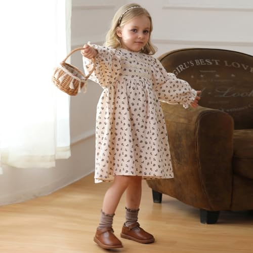 AWIBMK Girls Floral Long Sleeve Dress Loose Fit Ruffle A-line Midi Spring Fall Casual Party Dress4