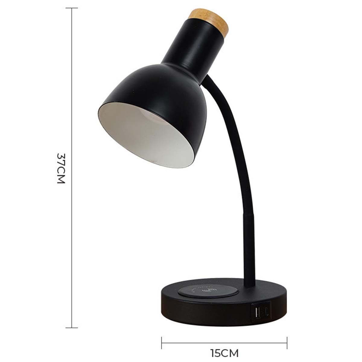 AoLa Lampa biurkowa z przełącznikiem dotykowym, Regulowana lampa biurkowa na gęsiej szyi ze złączem ładowania bezprzewodowego i USB Lampa stołowa z wtyczką i kablem E27 Lampka nocna