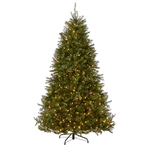National Tree Company 9 ft Pre-Lit Dunhill Fir Artificial Christmas Tree, 900 LED Lights, 4,029 Tips, PowerConnect, Foot Pedal, 10 Light Functions, Includes Stand, Green