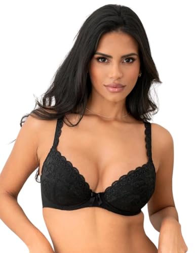 Pour Moi? Women's Rebel Padded Plunge Bra Plunge Everyday Bra, Black, 34D