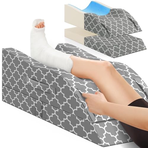 CloudBliss Leg Pillow, Leg Elevation Pillow for After Surgery, Adjustable Memory Foam with Ice Sick Cover, Wedge Pillow for Blood Circulation, Knee Pillows for Back Knee Grey