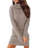 Langwyqu Womens Cable Knit Sweater Dress Sexy Long Sleeve Bodycon Turtleneck Mini Fall Sweaters Dresses Khaki