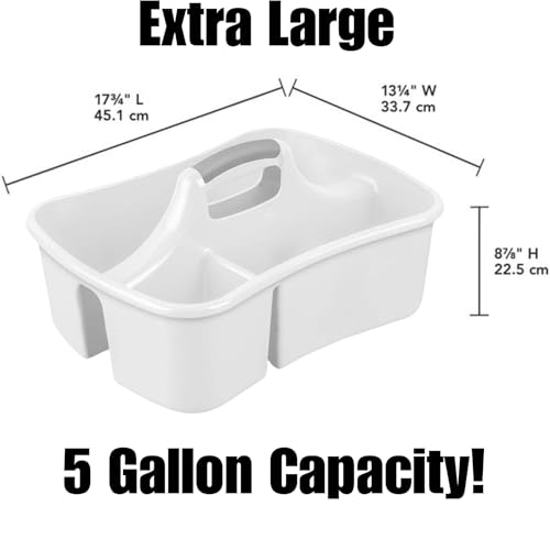 Extra Large 5 Gal Divided Cleaning Caddy Organizer with Handle - Cleaning Supplies for Housekeeping - Shower Caddy Portable - Shower Caddy Dorm - Cleaning Supplies Organizer - 17.75 x 13.25 x 7.75