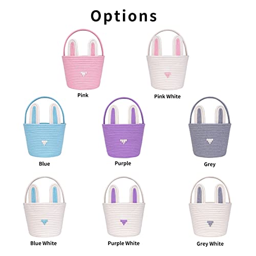 Image of CubesLand Easter Bunny Basket Easter Buckets for Kids with Ear, Easter Egg Hunt Basket Bags Easter Gifts for Girls Baby Kids Children Pink White 9.8 x 7.8 x 7.8 inch