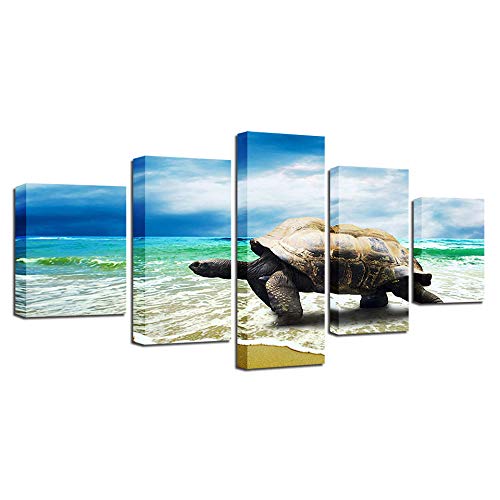 Tableau tortue de plage 5 pièces une idée cadeau artistique pour le bureau