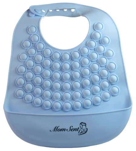 Momsent Silicone Bib for babies and toddlers. Sensory Fidget Popper Adjustable, waterproof, BPA Free. (Pink, blue)