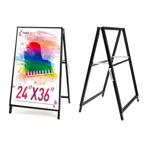 pabues 2Pack 24 x 36 Heavy Duty Slide-in Folding A-Frame Sidewalk Sign Black Coated Steel Metal Double-Sided Pavement Sign (Portable,Frame only) Cover
