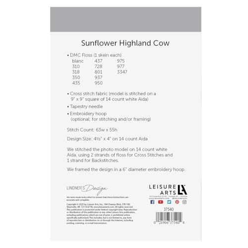 Image of LEISURE ARTS Highland Cow Cross Stitch Spring ePattern, Counted Cross Stitch Pattern Books for Adults, Beginner DIY Embroidery Pattern Book for Home Decor Crafts
