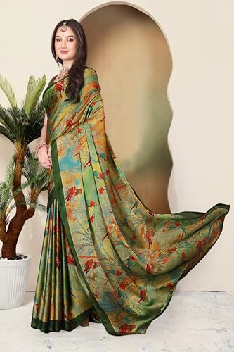 Image of SUPERLAXMI Women's Chiffon Floral Printed Saree with Blouse Piece