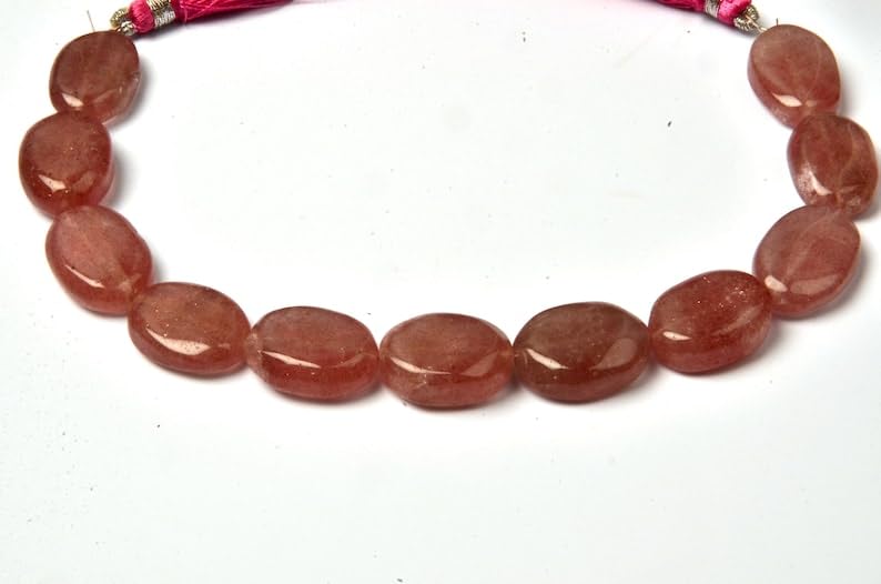 Quartz fraise naturel en perles ovales haut de gamme pour collier