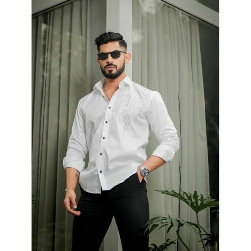 Image of Foomer Stylish Men Club Wear Satin Cotton Shirt | Regular Fit Full Sleeve Shirt for Mens & Boys | Lightweight & Breathable | Shirts for Office, Casual, Party | Available Sizes S to 2XL