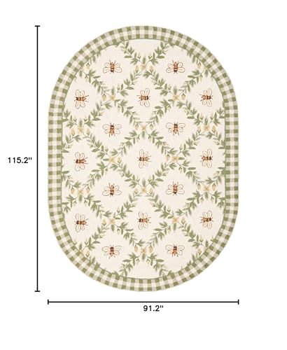 SAFAVIEH-Chelsea-Collection-Area-Rug-76-x-96-Oval-Ivory-Green-Hand-Hooked-French-Country-Wool-Ideal-for-High-Traffic-Areas-in-Living-Room-Bedroom-HK55A SAFAVIEH Chelsea Collection Area Rug 76 x 96 Oval Ivory Green Hand Hooked French Country Wool Ideal for High Traffic Areas in Living Room Bedroom HK55A