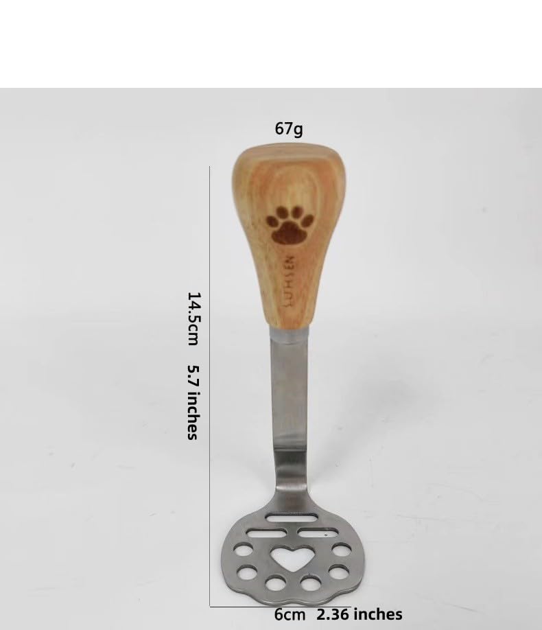 Image of Mini Avocado Masher, Mini Potato Mashers with Wood Non Slip Handle Stainless Steel Bean and Potato Masher Small Food Masher Lightweight Kitchen Tool (Cat' Paw A)