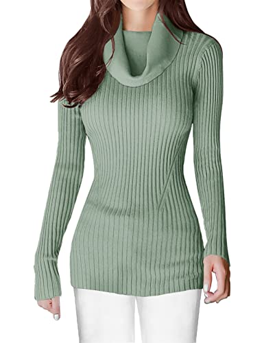 Image of v28 Women's Stretchable Cowl Neck Knit Long Sleeve Slim Fit Bodycon Sexy Sweater