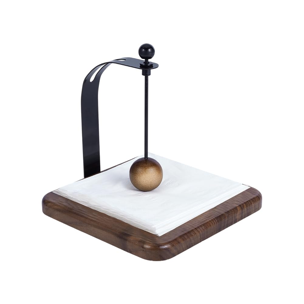 NBEADS Porte-Serviettes en Papier en Bois noyer noir, Distributeur de Serviettes avec Bras Lesté et Base Carrée Antidérapante pour Décoration de Table à Manger et de Cuisine, Brun Coco, 17x17x16.8cm