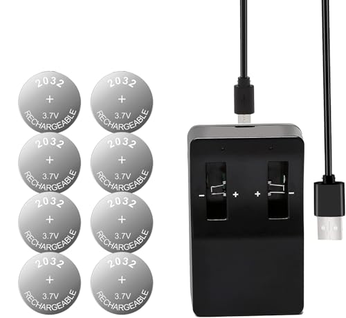 heixxow Rechargeable CR2032 Batteries 8 Pack with Charger, 45mah Lithium 2032 Battery, Button Lir2032 Battery for Apple AirTag
