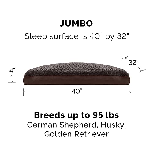 Image of Furhaven Pillow Dog Bed for Large Dogs w / Removable Washable Cover - Ultra Plush Faux Fur & Suede Mattress - Chocolate, Jumbo /XL