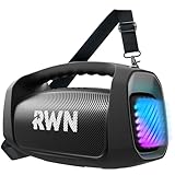 RWN Outdoor Bluetooth Speaker: 160W Loud Sound, IP67 Waterproof with 24H Playtime, Fast Charge, Bass, TWS, Portable Wireless Speakers with Light Show for House, Party, Projector, Beach (Black)