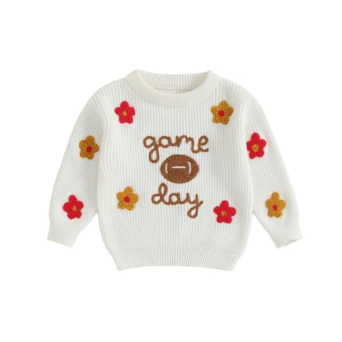 Baby Girl Fall Winter Outfit Game Day Embroidered Long Sleeve Knitted Sweater Chunky Pullover Toddler Football Clothes