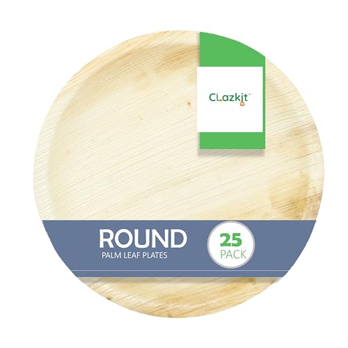 Image of Clazkit 10 inch, (25) Pack Areca Deep Round Palm Leaf Plates | Disposable Eco-Friendly Biodegradable Like Bamboo Wood Plates | Party, Wedding, Event Plates