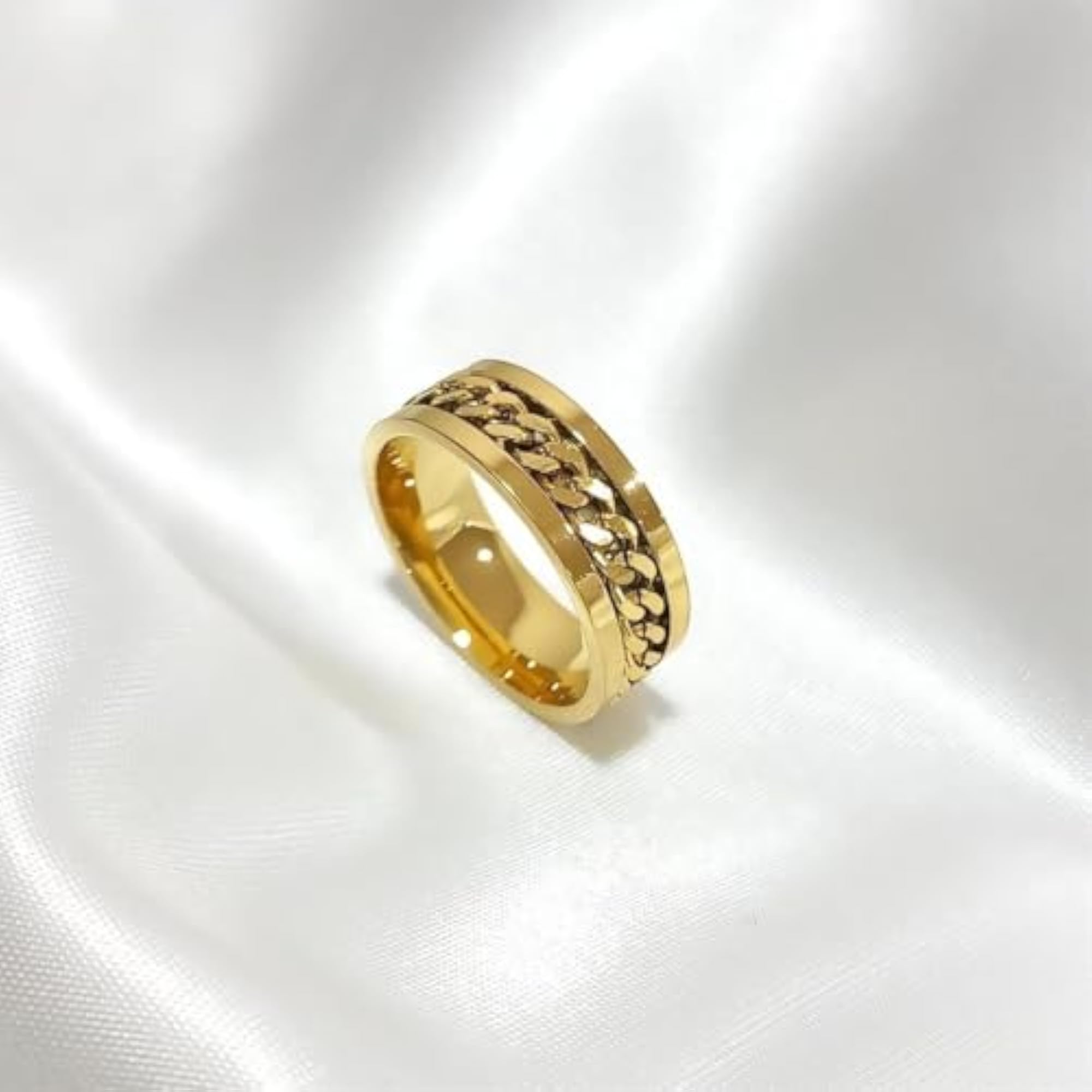 Gold Plated Stainless Steel Chain Spinner Ring, Unisex
