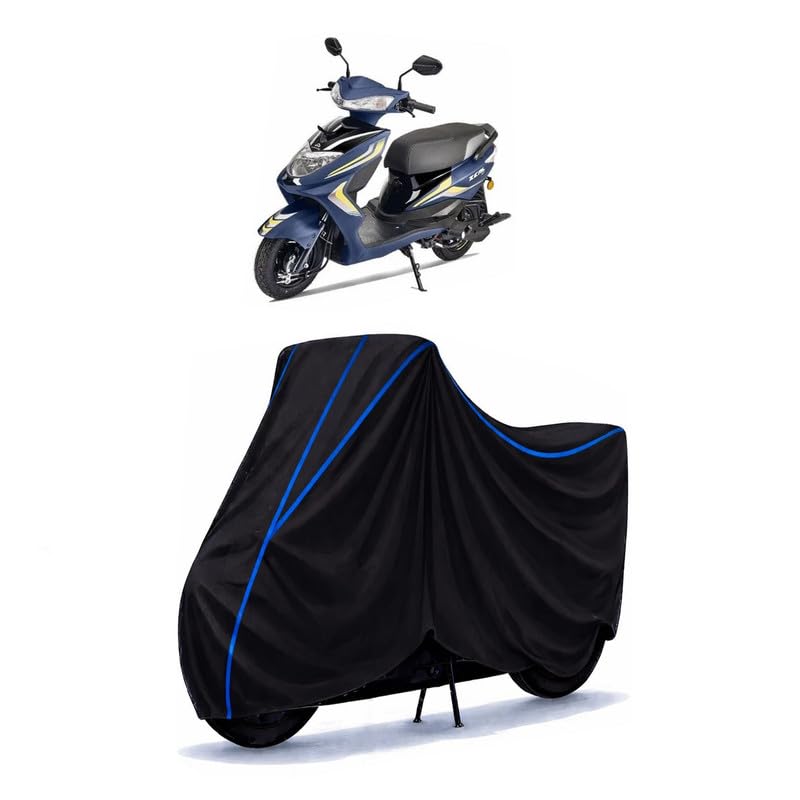 Image of Scooty Cover Water Resistant for Deltic ZGS | Universal Scooter & Bike Cover | Heavy Duty UV Dust, Rain & Scratch Protection | Elastic Fit All Weather Indoor Outdoor | Black with Blue Piping