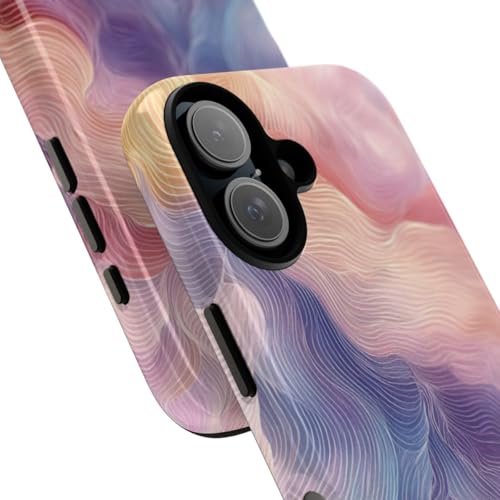 Coque iPhone 16 rigide brillante vagues pastel violet de protection - 2