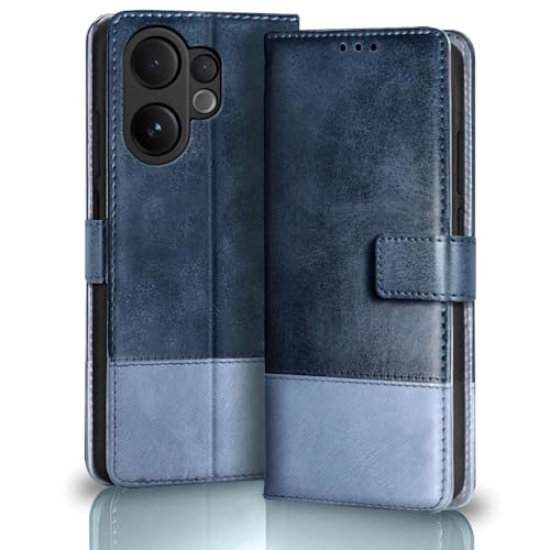 Image of TheGiftKart Flip Back Cover Case for Vivo V60 5G / V60e 5G / Vivo T4 Pro 5G | Dual-Color Leather Finish | Inbuilt Stand & Pockets | Wallet Style Flip Back Case Cover (Faux Leather, Blue & Sky)