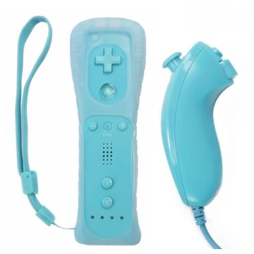 Remote Controller for Wii,Yudeg Wii Remote and Nunchuck Controllers with Silicon Case for Wii and Wii U(not Motion Plus) (Blue)