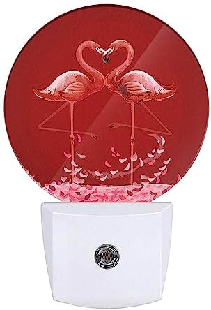Uanvaha Watercolor Flamingo Night Lights Plug into Wall Valentine's Day Flamingo Red Petals Love Heart Night Light Dusk to Dawn Sensor LED Lamp for Bedroom Bathroom, 0.5W Sleep Friendly