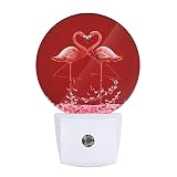 Uanvaha Watercolor Flamingo Night Lights Plug into Wall Valentine's Day Flamingo Red Petals Love Hea