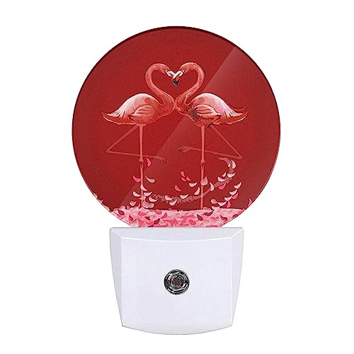 Uanvaha Watercolor Flamingo Night Lights Plug Into Wall Valentine's Day Flamingo Red Petals Love Heart Night Light Dusk To Dawn Sensor Led Lamp For Bedroom Bathroom, 0.5W Sleep Friendly #TOP16
