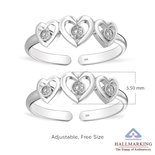 Image of TRUESILVER ACPL 925 Sterling Silver Toe Rings for Women | BIS Hallmarked Classic, Ruby Red & Cubic Zirconia Stone Toe Ring