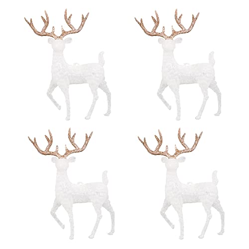 Aiffort 4Pcs Christmas Reindeer Figurine White Reindeer Figurine Plastic Deer Ornament For Christmas Craft Diy Party Garden Yard Home Décor cover