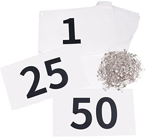 TRIWONDER Tyvek Running Bib Competitor Numbers with Safety Pins, Running Numbers Paper Tags 1-200, Tearproof and Waterproof 4 x 7 Inches for Marathon Races and Events Sports Games (1-50)