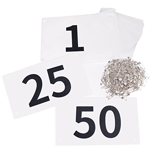 TRIWONDER Tyvek Running Bib Competitor Numbers with Safety Pins, Running Numbers Paper Tags 1-200, Tearproof and Waterproof 4 x 7 Inches for Marathon Races and Events Sports Games (1-50)