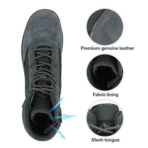 NORTIV 8 Men's Military Tactical Work Boots Side Zipper Leather Motorcycle Combat Boots Trooper(6-8 Inches),Size 11,Dark Grey-8 Inches