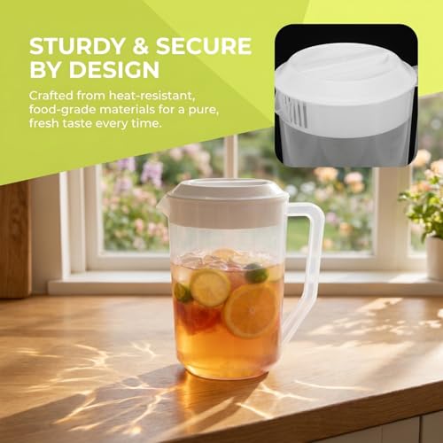 Image of 1PC Plastic Large Water Pitcher with Lid, 4L / 140oz Carafes Mix Drinks Water Jug, Plastic Straining Pitcher Round Lid for Hot /Cold Lemonade Juice Beverage Jar Ice Tea Kettle (White)