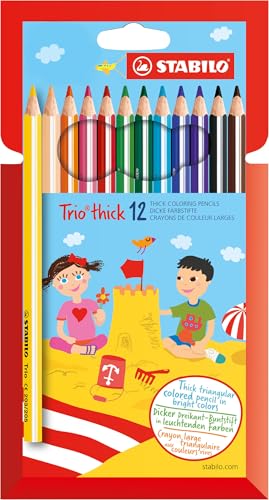 Crayons couleur trio épaisseur étui de carton 12pcs matériel dessin scolaire