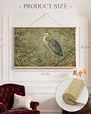 HUARCEY Extra Large Bird Canvas Wall Art 36x54 Inch Vintage Heron Scroll Painting with Botanical Floral Background, Oversized Nature Wall Decor for Living Room, Bedroom, or Study