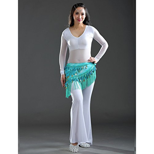 Aivtalk Saia transpassada para dança do ventre lenço de lantejoulas, cinto cigano, Estilo 2/azul-pet