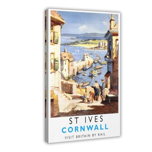 Poster St. Ives Cornouailles sur toile vintage décoration 20x30 cm