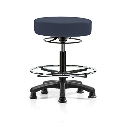 Image of Perch Stationary Life Height Adjustable Stool with Foot Ring | Medium Bench Height 20.5-28 inch | Imperial Blue Vinyl