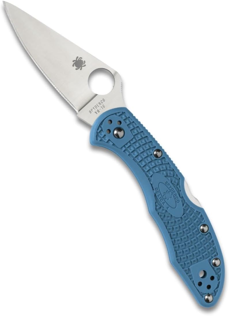 Spyderco Delica 4 Lightweight Signature Knife with 2.90" Flat-Ground Steel Blade and High-Strength Blue FRN Handle - PlainEdge - C11FPBL