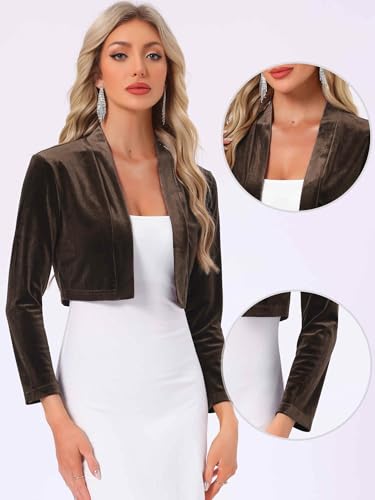 Image of Allegra K Velvet Shrug for Women's Long Sleeve Open Front Cardigan Cocktail Party Cropped Bolero Jacket