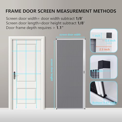 MaKefeile No-Drilling Retractable Screen Door, Folding Sliding Screen Doors with Aluminum Frame for Patio French Front Door Bedroom kitchen, Custom Screen for Single/Double Door, Customize Size, White — view 5
